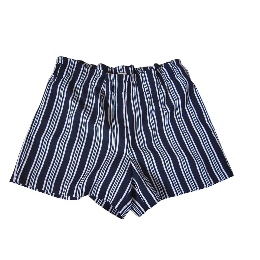 LOFT Navy and White High Waist Striped Shorts